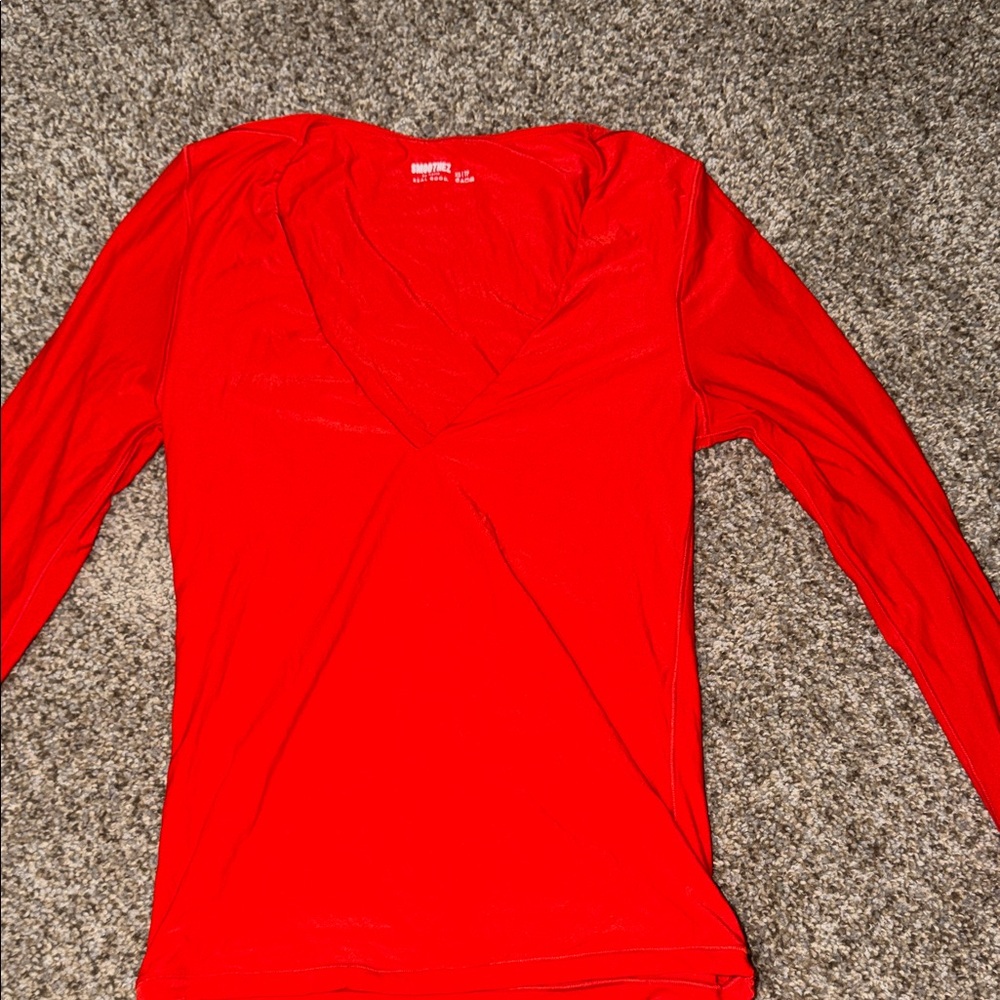 aerie Red V-Neck Long Sleeve Tee
